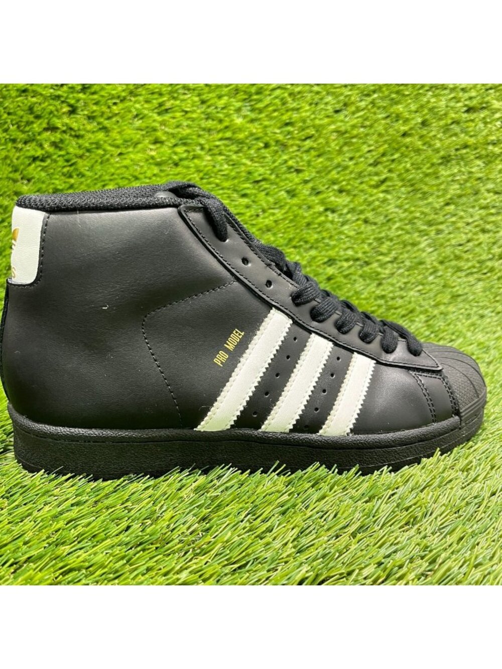 Adidas Pro Model Hi Boys Size 5Y Black White Athletic Leather Shoes Sneakers